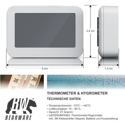 BEARWARE - Thermometer Hygrometer digital Innen - Temperatur und Luftfeuchtigkeit - Komfortsymbole - gut ablesbar - LCD-Anzeige - inkl. Batterie