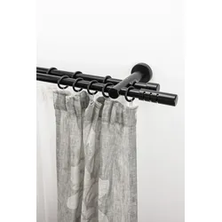 Gardinenstange GARESA "PEMPIA", schwarz, L:130cm Ø:20mm, Holz, Metall, Gardinenstangen, Vorhanggarnitur, verlängerbar, Knopf m.Ausschnitte, mit Ringe