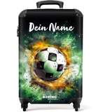 NoBoringSuitcases.com Fotokoffer personalisiert, Kinderkoffer - 55x40x20cm Handgepäck Trolley, Hndgepäck Koffer Kinder - Kinder Trolley- Fußball in Grün - Leicht - Koffer mit Namen Initialen