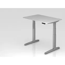PROREGAL Sitz-Steh-Schreibtisch Pekka | Grau | Silber GestellBxT 120x80cm | Höhe 65-130cm | elektrisch stufenlos höhenverstellbar | C-Fuß Gestell