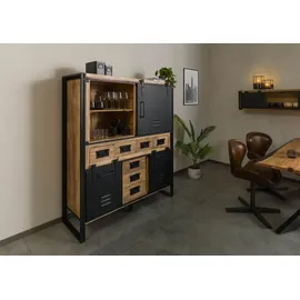 MASSIVMOEBEL24.DE Highboard 140 x 160 x 45 cm Natur klar lackiert / Schwarz