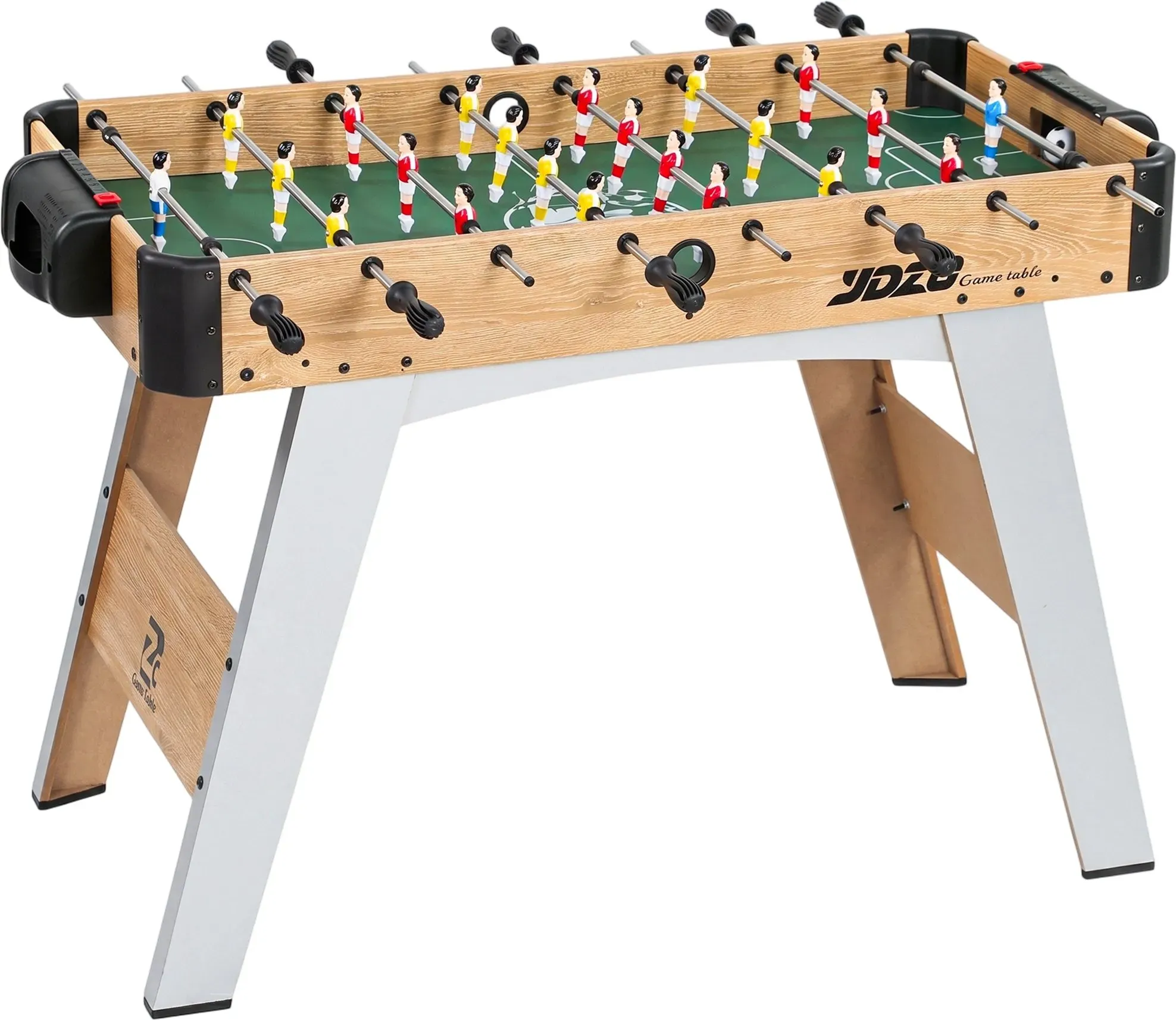 SPORTNOW Tischkicker für Zuhause, 22 Spieler, 8 Stangen, 2 Bälle, Punktezähler, rutschfeste Griffe, Familientischkicker für Erwachsene, Schule & Party, 109x77x72 cm, Eiche   Aosom