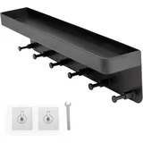 Schlüsselbrett Mit Aufbewahrung In Schwarz - 24,5 X 6 Cm - Selbstklebend Ohne Bohren - Schlüsselbrett, Schlüsselbrett, Schlüsselleiste - Hakenleiste Für Die Wand Mit 6 Haken Und Ablagefläche