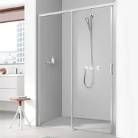 Kermi Liga Schiebetür mit Festfeld LID2L130201AK 126-131x200cm, silber mattglanz, ESG klar, links, auf Duschwanne