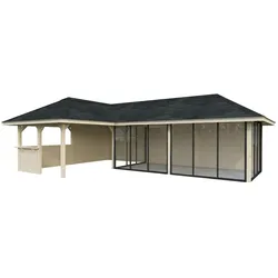 Palmako Pavillon Bianca 33,2 m2 Set 521 Slide Plus mit Isolierglas-Schiebetüren naturbelassen