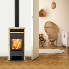 FIREPLACE Elite Budapest Stahl Schwarz/Abdeckplatte Sandstein