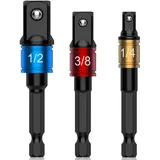 3 Stück Stecknuss Bit Adapter Set für Schlagschrauber - 1/4, 1/2, 3/8 Zoll Bit Adapter Bithalter, Steckschlüsseleinsatz Adapter, Sechskant Steckschlüssel Schraubenschlüssel Nuss Set Adapter