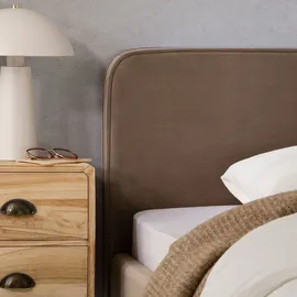 Idimex Polsterbett LAVORO Einzelbett 90x200, greige - Bett mit Lattenrost und Samtstoffbezug, Bettgestell mit gepolstertem Kopfteil, modernes Design, Robu... - Braun