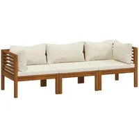 vidaXL 3-Sitzer-Gartensofa mit Creme Kissen Massivholz Akazie