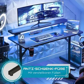 Five Stars Five Stars® Gaming Schreibtisch - Computertisch - 100x50x75 cm - Gaming-Schreibtisch mit LED-Beleuchtung - Schwarze Carbon