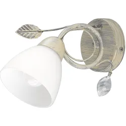 Landhaus Stil Wand Beleuchtung Lampe Leuchte grau antik Blätter Strahler Glas weiß TRIO 200700161