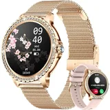 Damen Smartwatch Bluetooth Anrufe für Android iOS 100+ Sport Fitness Tracker 1,32" HD Full Touch Screen Frauen Smartwatch Herzfrequenz Schlaf Monitor - Gold