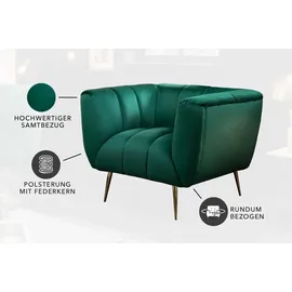 Riess-Ambiente Retro Sessel NOBLESSE 105cm smaragdgrün Samt mit Ziersteppung