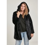 URBAN CLASSICS Ladies Hooded Teddy Coat aus Fake Kaninchenfell, Damen Mantel mit Kapuze und Seitentaschen, black, XXL