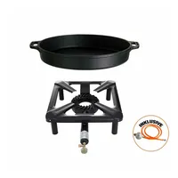 All'Grill Hockerkocher ohne Zündsicherung + Gusseisenpfanne 40 cm Ø Camping, Freizeit, Profiköche