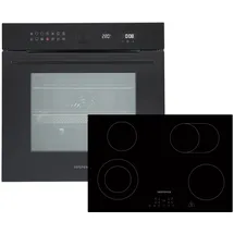 Respekta Backofen Herd Kochfeld Schwarz 77cm Glaskeramik Set autark Pyrolyse
