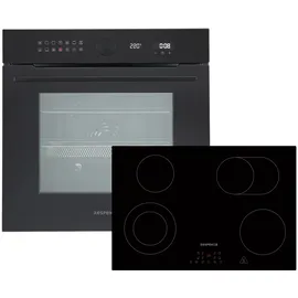 Respekta Backofen Herd Kochfeld Schwarz 77cm Glaskeramik Set autark Pyrolyse