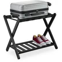 Relaxdays Kofferständer, klappbar, Bambus, HBT: 56x68,5x41,5 cm, Gepäckständer mit Ablage, Kofferablage Hotel, schwarz