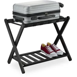 Relaxdays Kofferständer, klappbar, Bambus, HBT: 56x68,5x41,5 cm, Gepäckständer mit Ablage, Kofferablage Hotel, schwarz