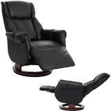 MCA Relaxsessel + Aufstehhilfe MCW-N58, Fernsehsessel Liegesessel Fußstütze Holz Leder ~ schwarz, Holz walnussfarben