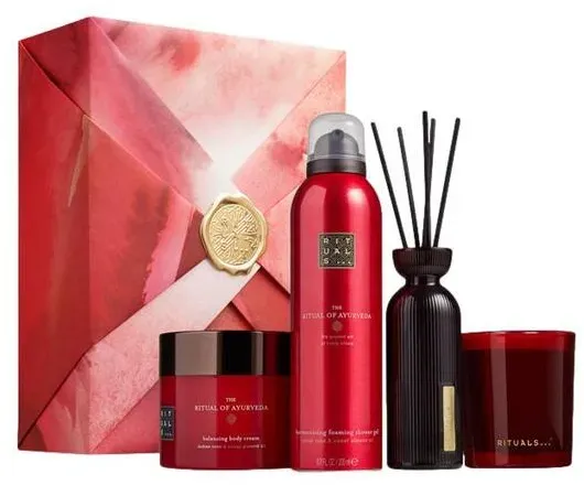 The Ritual of Ayurveda - Large Gift Set = Body Cream 200ml + Mini Fragrance Sticks 70ml + Foaming Shower Gel 200ml + Candle 140g