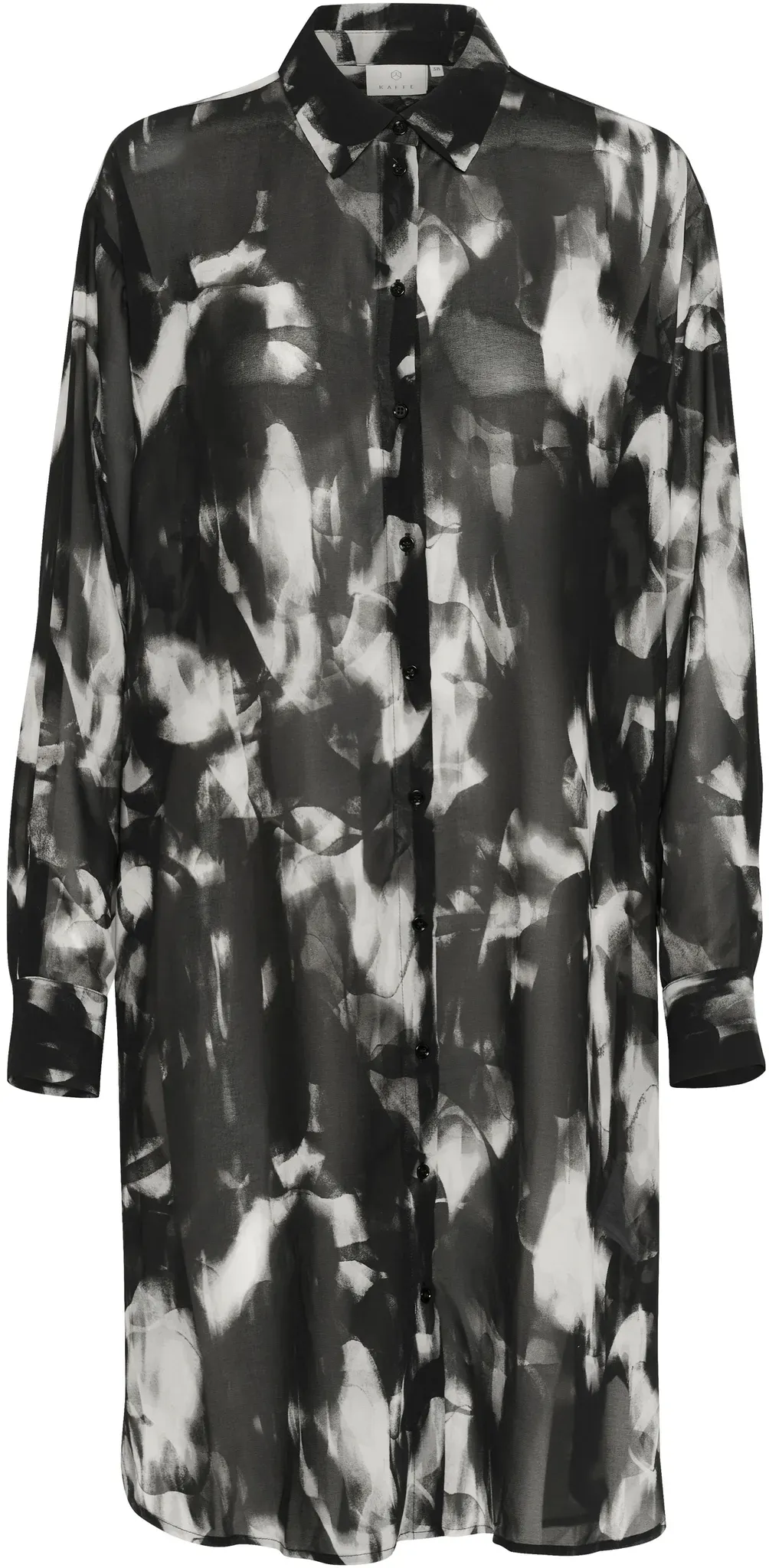 Midikleid KAFFE "Kleid KAaska", Damen, Gr. 34, N-Gr, schwarz (schwarz, grau blurry graphics), Obermaterial: 100% Polyester PES., Kleider Midikleid