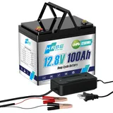 HRBEENERGY 12V 100AH LiFePO4 Batterie, 1280Wh Lithium Akku mit Ladegerät, Stabiler Eingebauter BMS-Schutz, 7000+ Deep Cycle Recharging, Perfekt für Wohnmobil/Solar/Marine/Off-Grid/Trolling Motor