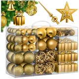 KESSER KESSER® Weihnachtskugeln 102-teiliges Set mit Baumspitze Christbaumkugeln Kunststoff Bruchsicher mit Plastik Weihnachtsbaumkugeln Box Weihnachtsbaum Weihnachtsdeko Deko & Christbaumschmuck