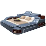 JV Möbel Doppelbett Modernes Bettgestell 180 x 200 cm Kunstleder blau