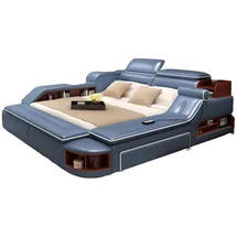 JV Möbel Doppelbett Modernes Bettgestell 180 x 200 cm Kunstleder blau