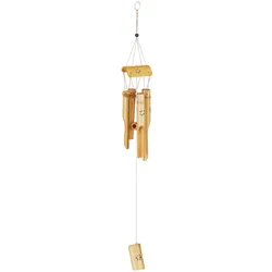 Relaxdays Windspiel Bambus, Holz Klangspiel, wetterfest, für Balkon, Garten, schöner Klang, Feng Shui Deko, 73 cm, Natur