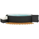 CIADAZ Whirlpool-Umrandung Schwarz Poly Rattan und Massivholz Akazie Poolumrandung Rund, Pool Verkleidung, Whirlpool Outdoor Umrandung - - 362259