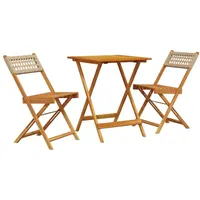 vidaXL 3-tlg. Bistro-Set Beige Poly Rattan und Massivholz