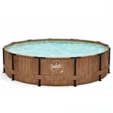 HAF Framepool Frame Pool Aufstellpool Schwimmbecken Braun Holzoptik rund 366 x 91 cm (Vollständiges Komplett Set mit Rahmen und Folie, Einfacher, schneller & unkomplizierter Aufbau), Lieferumfang OHNE Filter oder Pumpe braun Ø 366 cm x 91 cm