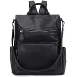 RAVUO Rucksack Damen, Elegant Cityrucksack Anti Diebstahl Pu Leder Rucksackhandtasche Wasserdicht Rucksack Tasche 2 in 1 Schwarz