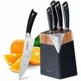 BEM Master Chef 6-tlg. Messerset Küchenmesser Set mit Messerblock inkl. Kochmesser, Gemüsemesser, Brotmesser; Messerblock mit Messer und Schärfer