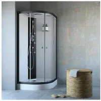 Dusche-24 Komplettdusche Komplettdusche Viertelkreis 90x90 cm mit Eckeinstieg, BxT: 90x90 cm, Einscheibensicherheitsglas, inkl. Regenwalddusche und Massagedüsen weiß