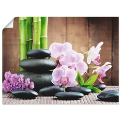 Wandbild ARTLAND "Spa Konzept Zen Steinen Orchideen", pink (farbe bild(er): pink), B:80cm H:60cm, Papier, Bilder, als Leinwandbild, Poster, Wandaufkleber in verschied. Größen