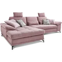 Cavadore L-Form-Sofa Castiel mit Federkern / Großes Schlafsofa mit Bettfunktion, Sitztiefenverstellung, Kopfstützen und XL-Longchair / 312 x 114 x 173 / Webstoff, Flieder-Rosa