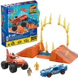 MEGA Hot Wheels Monster Trucks Tiger Shark Crash Wettkampf im Truck Bauset, 226 Teile, Tigerstreifen-Lackierung, Rampe, Feuerring, für Kinder ab 5 Jahren, HKF88