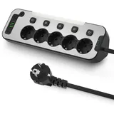 Ecksteckdose Küche und Büro, Steckdosenleiste Einzeln Schaltbar 5-Fach,Tischsteckdose mit USB C,Wandmontage Mehrfachsteckdose mit Schalter,Metall Steckerleiste Überspannungsschutz 2M Kabel,Schwarz