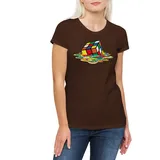 Urban Backwoods Print-Shirt Cube Meltdown Damen T-Shirt Zauberwürfel 80s Magic Speed Cubing Cuber (1-tlg) Speedcube Algorithm Cube Würfel braun S