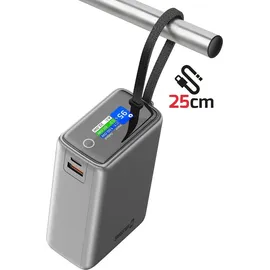 Swissten 25000 mAh Reise-Powerbank mit integriertem Kabel, Grau