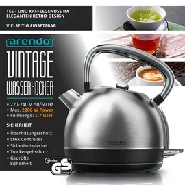Arendo Wasserkocher 1,7 l Silber
