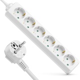 deleyCON 6 Fach Steckdosenleiste Mehrfachsteckdose Steckerleiste Stromleiste für Innenbereich 1,4 m Kabel Robustes Kunststoffgehäuse Stromsparen Weiß