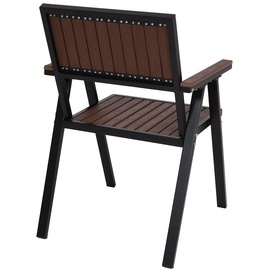 Mendler 4er-Set Gartenstuhl+Gartentisch HWC-J95, Stuhl Tisch, Gastro Outdoor-Beschichtung, Alu Holzoptik schwarz, dunkelbraun