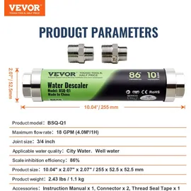 Vevor Salzfreier Entkalker für das ganze Haus, physikalischer Entkalker für Leitungswasser, 18 GPM Wasserentkalker für das ganze Haus für alle Arten von Sanitärrohren SAAS-Legierung