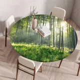 FANSU Tischdecke Outdoor Wetterfest Rund mit Gummizug, Rund Tischdecke mit 3D Muster Waschbar und Abwischbar für Esstisch, Couchtisch, Gartentisch Geeignet (Wiesenbaum,110cm)