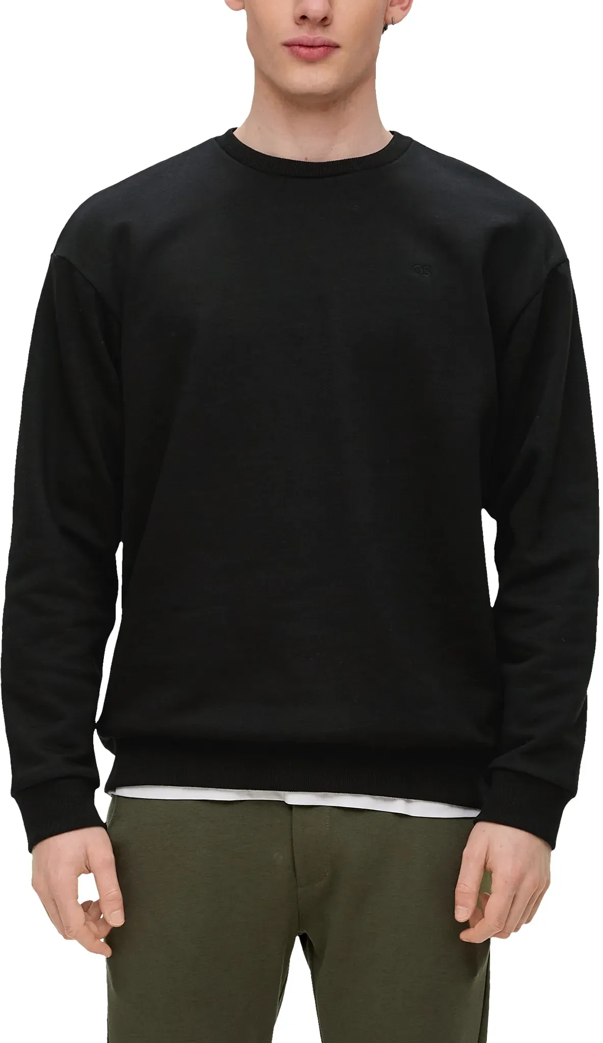 Sweatshirt QS, Herren, Gr. L, schwarz, Obermaterial: 60% Baumwolle, 40% Polyester, unifarben, regular fit normal, Rundhals, Rippbündchen, Sweatshirts Sweatshirt, mit Logo Stickerei