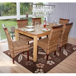 Mendler 6er-Set Esszimmerstuhl Korbstuhl M45 Stuhl Bananengeflecht ~ hell, ohne Kissen